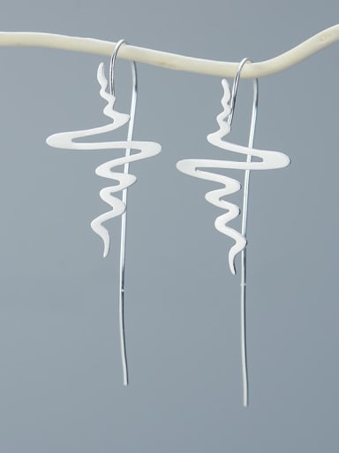 silver 925 Sterling Silver meandering minimalist creative design Artisan Hook Earring