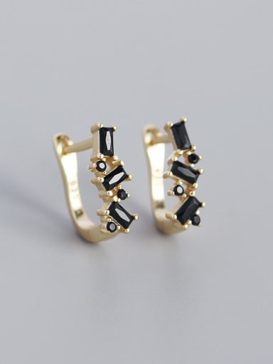 Gold (black stone) 925 Sterling Silver Cubic Zirconia Geometric Minimalist Huggie Earring