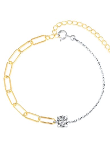 925 Sterling Silver Cubic Zirconia Heart Minimalist Asymmetrical Chain Link Bracelet