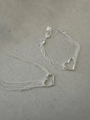 925 Sterling Silver Heart Vintage Multi Strand Necklace