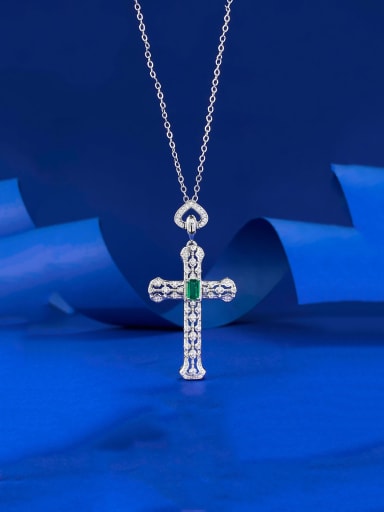 925 Sterling Silver Cubic Zirconia Green Cross Trend Necklace