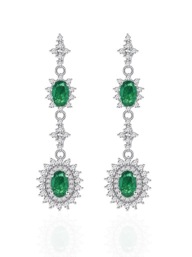 925 Sterling Silver Emerald Geometric Luxury Cluster Earring