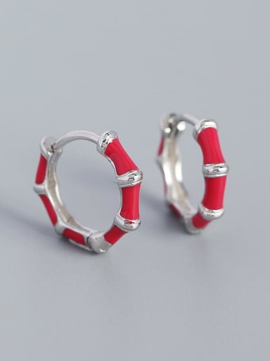 Platinum (red) 925 Sterling Silver Enamel Geometric Minimalist Hoop Earring