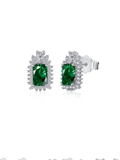 DY110128 S W Green 925 Sterling Silver Cubic Zirconia Geometric Dainty Stud Earring