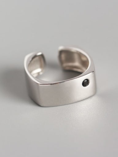 925 Sterling Silver Rhinestone Black Geometric Minimalist Band Ring