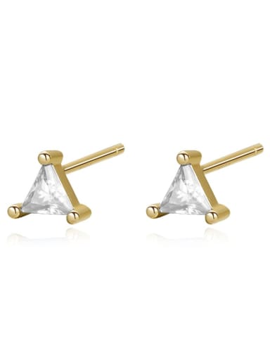 E2720 Gold+ White 925 Sterling Silver Cubic Zirconia Triangle Minimalist Stud Earring