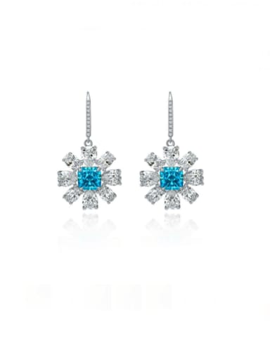 Sea Blue [E 0623] 925 Sterling Silver High Carbon Diamond Flower Luxury Hook Earring