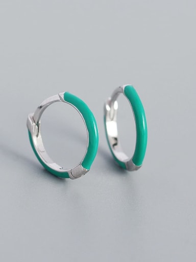 Platinum (green) 925 Sterling Silver Enamel Geometric Minimalist Huggie Earring