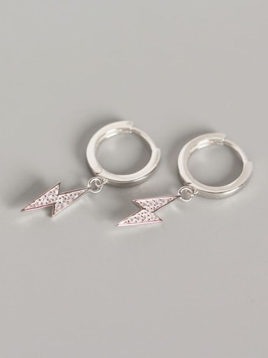 Platinum 925 Sterling Silver Cubic Zirconia White Geometric Minimalist Huggie Earring