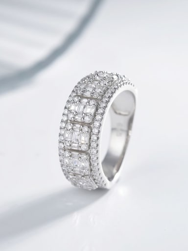925 Sterling Silver Cubic Zirconia Geometric Statement Band Ring