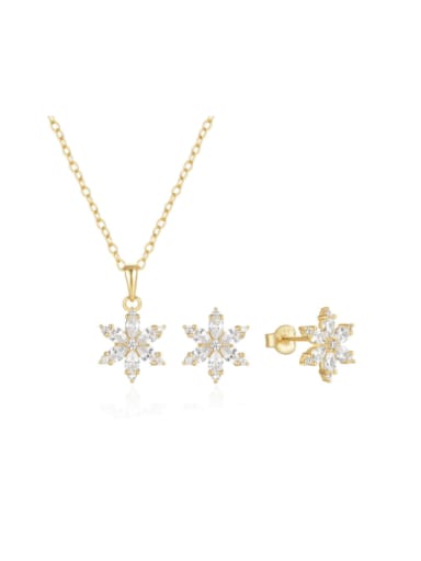 golden 925 Sterling Silver Cubic Zirconia Dainty Flower  Earring and Necklace Set