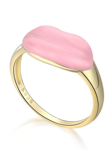 Gold Pink AY120214 925 Sterling Silver Enamel Mouth Minimalist Band Ring