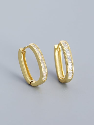 Gold (white stone) 925 Sterling Silver Cubic Zirconia Geometric Minimalist Huggie Earring