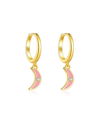 Pink Drip Glue [Moon] 925 Sterling Silver Cubic Zirconia Pentagram Trend Stud Earring