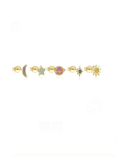 5 pieces per set in gold 925 Sterling Silver Cubic Zirconia Star  Moon Set Dainty Stud Earring