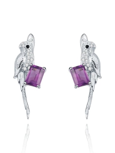 Natural Amethyst Earrings 925 Sterling Silver Natural Stone Bird Classic Stud Earring