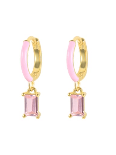 Gold+ Pink 925 Sterling Silver Cubic Zirconia Enamel Geometric Minimalist Huggie Earring