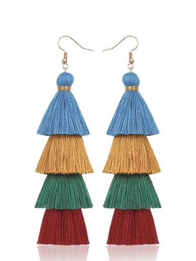 E68123 Alloy Cotton Tassel Bohemia Hand-woven Drop Earring