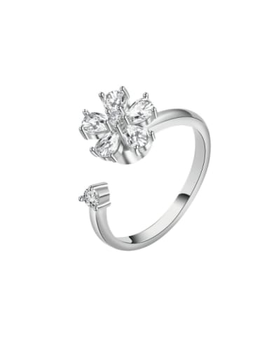 925 Sterling Silver Cubic Zirconia Flower Cute  Can Be Rotated Band Ring