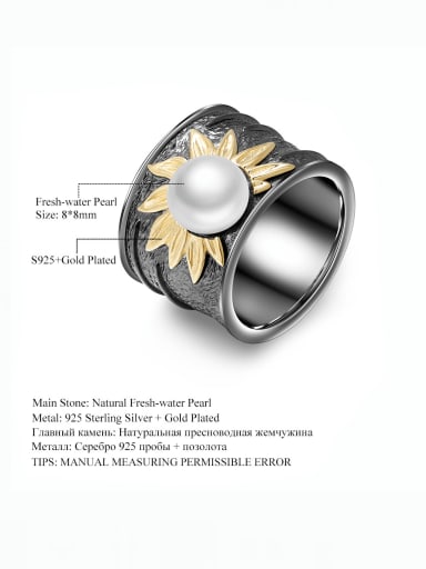925 Sterling Silver Imitation Pearl Geometric Artisan Band Ring