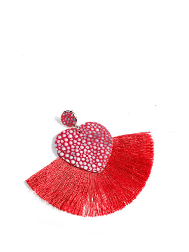 Red e68729 Alloy Leather Tassel Bohemia Hand-Woven Drop Earring