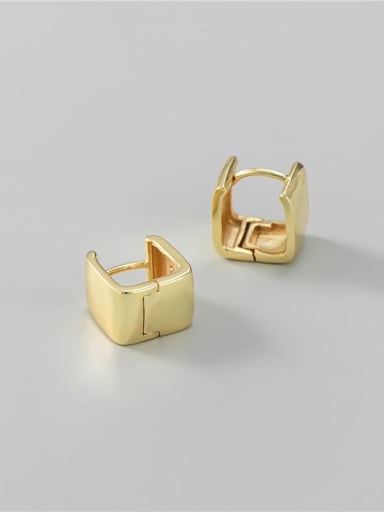 Gold 925 Sterling Silver Smotth Square Minimalist Huggie Earring