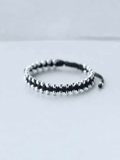 Black rope bracelet 925 Sterling Silver Bead Minimalist Adjustable Bracelet