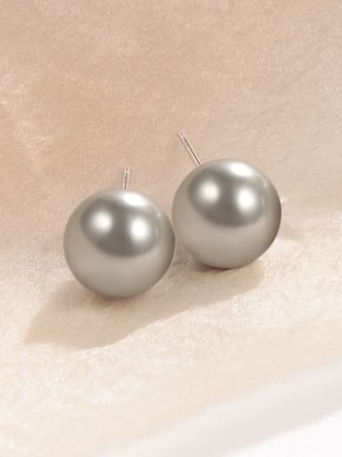 Pearl 12MM Platinum 925 Sterling Silver Imitation Pearl Geometric Minimalist Stud Earring