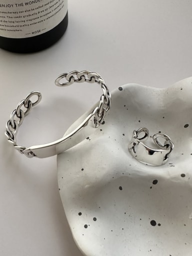 custom 925 Sterling Silver Trend Geometric Ring and Bangle Set