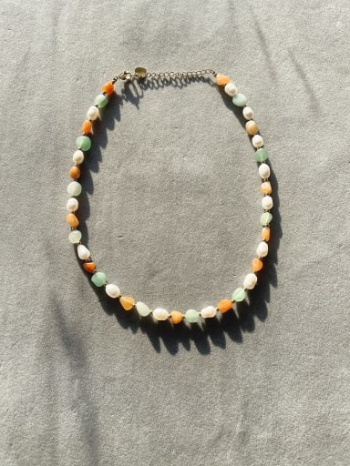 Orange necklace 38+ 5cm Titanium Steel Natural Stone Geometric Bohemia Handmade Beaded Necklace