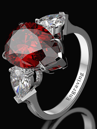 Red [R 0866] 925 Sterling Silver High Carbon Diamond Water Drop Luxury Ring