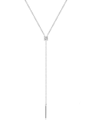 Platinum 925 Sterling Silver Cubic Zirconia Tassel Minimalist Necklace