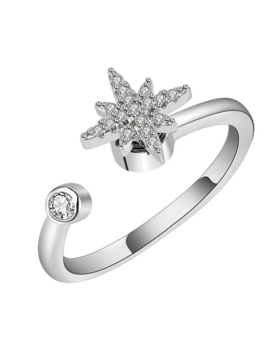 Platinum (PNJ505) 925 Sterling Silver Cubic Zirconia Star Minimalist Rotate Band Ring