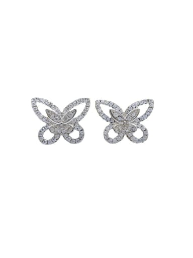 925 Sterling Silver Cubic Zirconia Hollow  Butterfly Earring