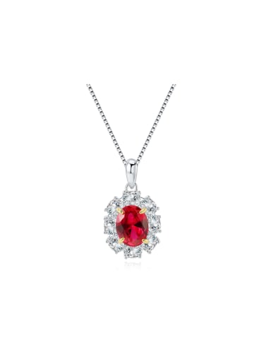 925 Sterling Silver Red Flower Necklace