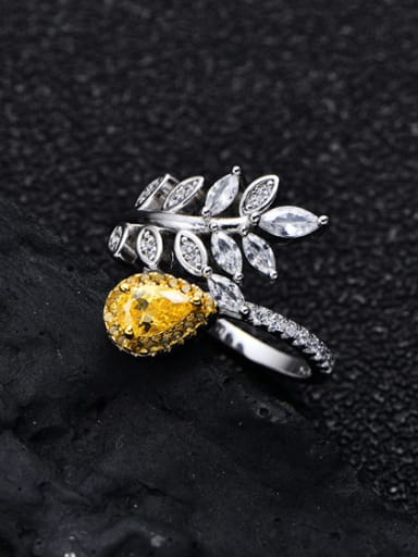 925 Sterling Silver Cubic Zirconia Leaf Luxury Band Ring