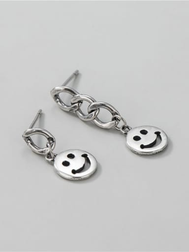 925 Sterling Silver Hollow  Smiley Vintage Drop Earring