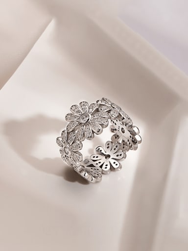 silver 925 Sterling Silver Cubic Zirconia Flower Luxury Band Ring