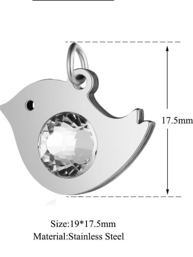 custom Stainless steel White Crystal Bird Charm Height : 19mm , Width: 17.5 mm