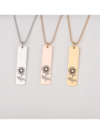 Stainless steel Rectangle Flowers Minimalist Necklace