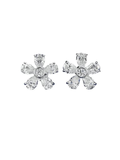 925 Sterling Silver High Carbon Diamond Flower Luxury Stud Earring