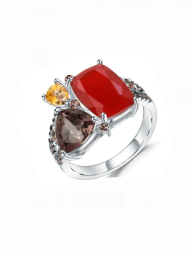 Natural red agate tea crystal 925 Sterling Silver Natural Stone Geometric Artisan Band Ring