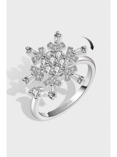 925 Sterling Silver Cubic Zirconia Rotating Flower Minimalist Band Ring