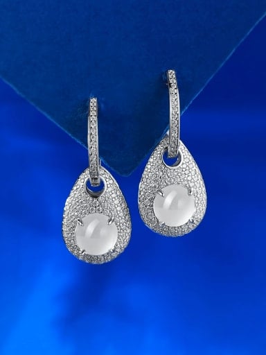 925 Sterling Silver Cubic Zirconia Water Drop Luxury Cluster Earring