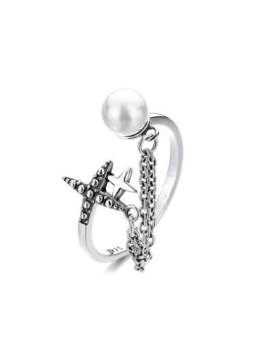 925 Sterling Silver Imitation Pearl Cross Vintage Stackable Ring