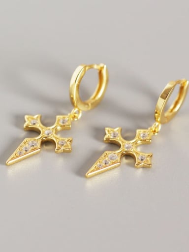Gold 925 Sterling Silver Rhinestone White Geometric Minimalist Huggie Earring
