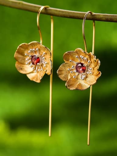 Jinhua silver core red stone 925 Sterling Silver Natural red pomegranate luxury natural handmade Dainty Hook Earring