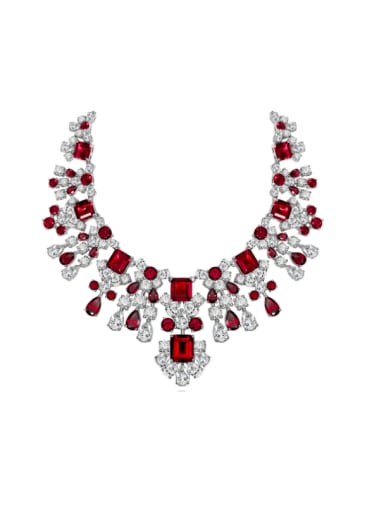 Red 38cm ? P 0633 ? 925 Sterling Silver High Carbon Diamond Geometric Luxury Necklace