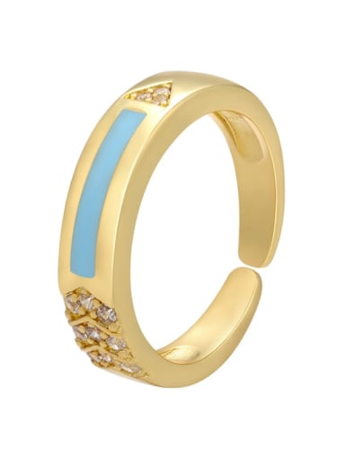 blue Brass Enamel Rhinestone Geometric Trend Band Ring