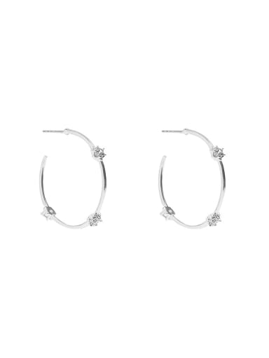 Platinum 925 Sterling Silver Cubic Zirconia Geometric Trend Hoop Earring